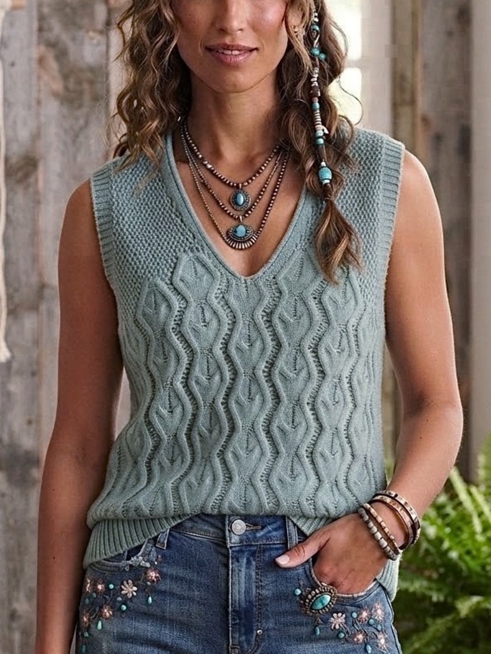 Frye Blue Vintage Style Diamond Cable Knit Oversized Sweater Vest Women’s XS